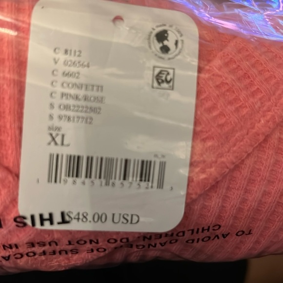 Free People Care FP Manchester Long Sleeve NWT XL pink confetti v neck - Picture 4 of 4